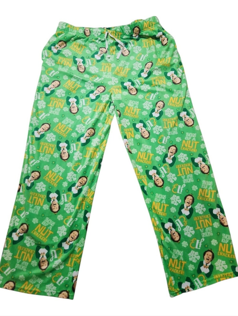 ELF Pajama Pants Bottoms Son of a Nutcracker MensGreen Drawstring Fleece Size XL